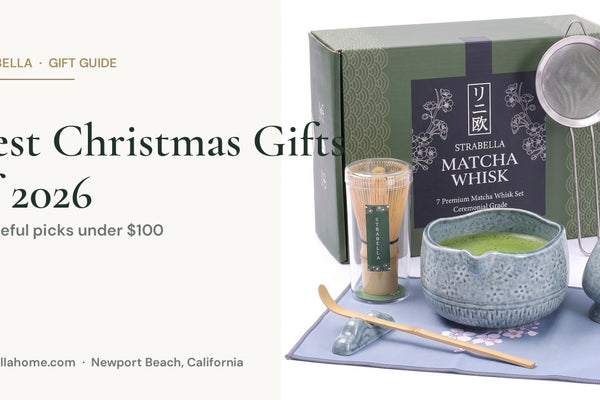 Best Christmas gifts 2026 guide — Strabella matcha whisk set on a cream background