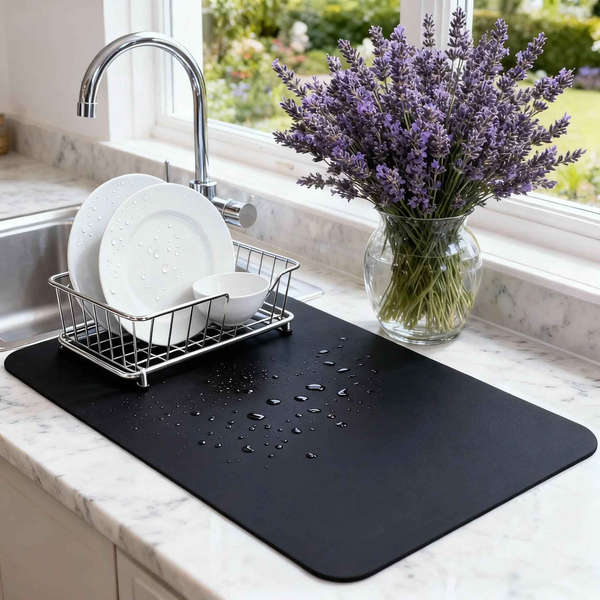 Strabella Dish Drying Mat - Super Absorbent, Quick Dry, Non-Slip in Black - Strabella Home
