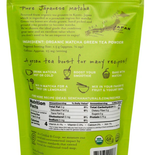 Sencha Naturals USDA Organic Matcha — 12 oz Bulk