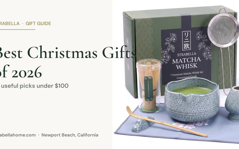 Best Christmas gifts 2026 guide — Strabella matcha whisk set on a cream background