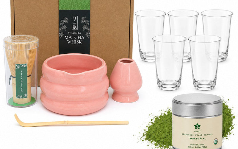Bamboo matcha whisk and ceramic bowl — Strabella Matcha Whisk Set
