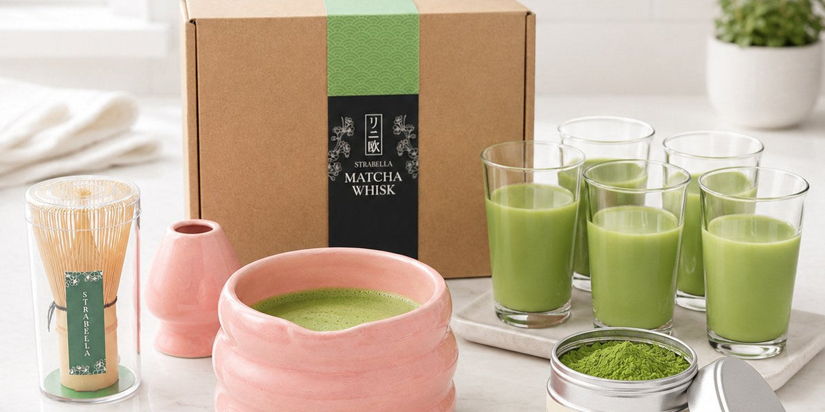Pouring matcha into glasses with milk — iced matcha latte