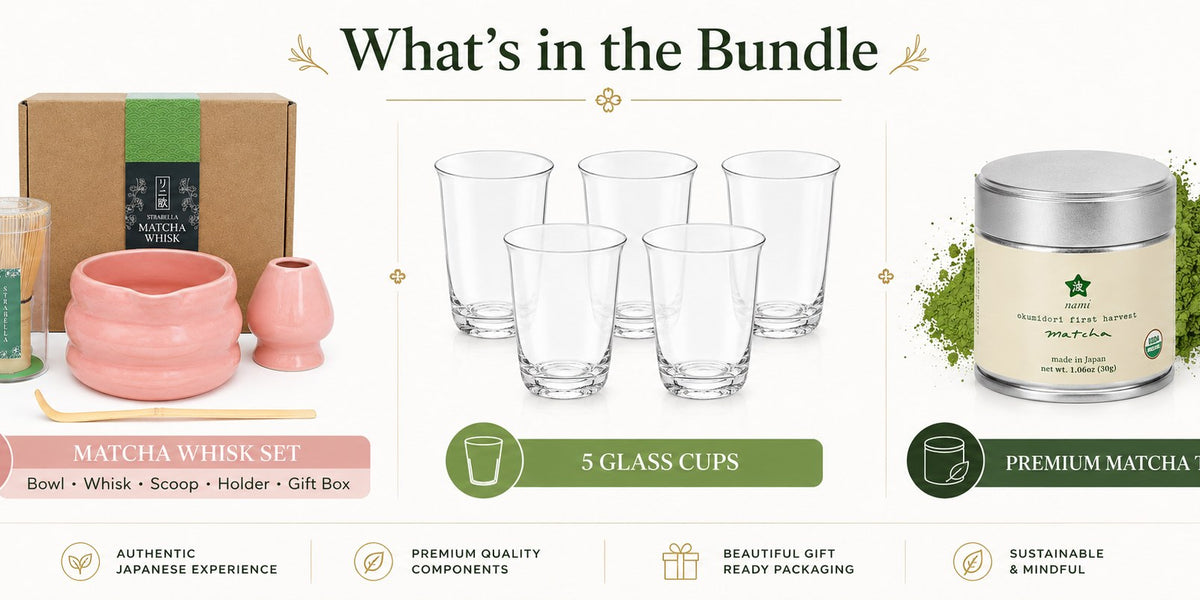 Iced matcha ritual at home — Strabella matcha kit lifestyle scene