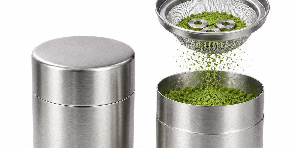 Strabella matcha sifter and storage tin