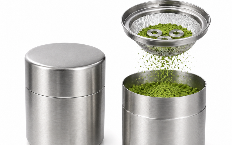 Strabella matcha sifter and storage tin