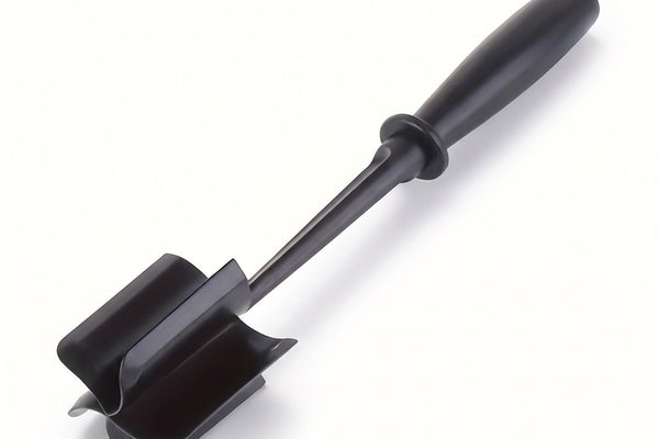 Meat chopper for ground beef, black 5-blade meat masher on a white background