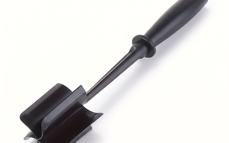 Meat chopper for ground beef, black 5-blade meat masher on a white background