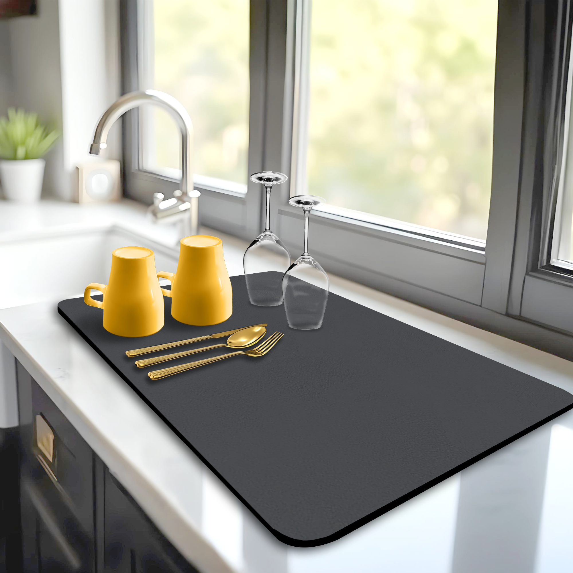 Dark Gray Dish Drying Mat – Absorbent Quick Dry Kitchen Counter Mat – Non-Slip & Easy to Clean | Strabella - Strabella-Home