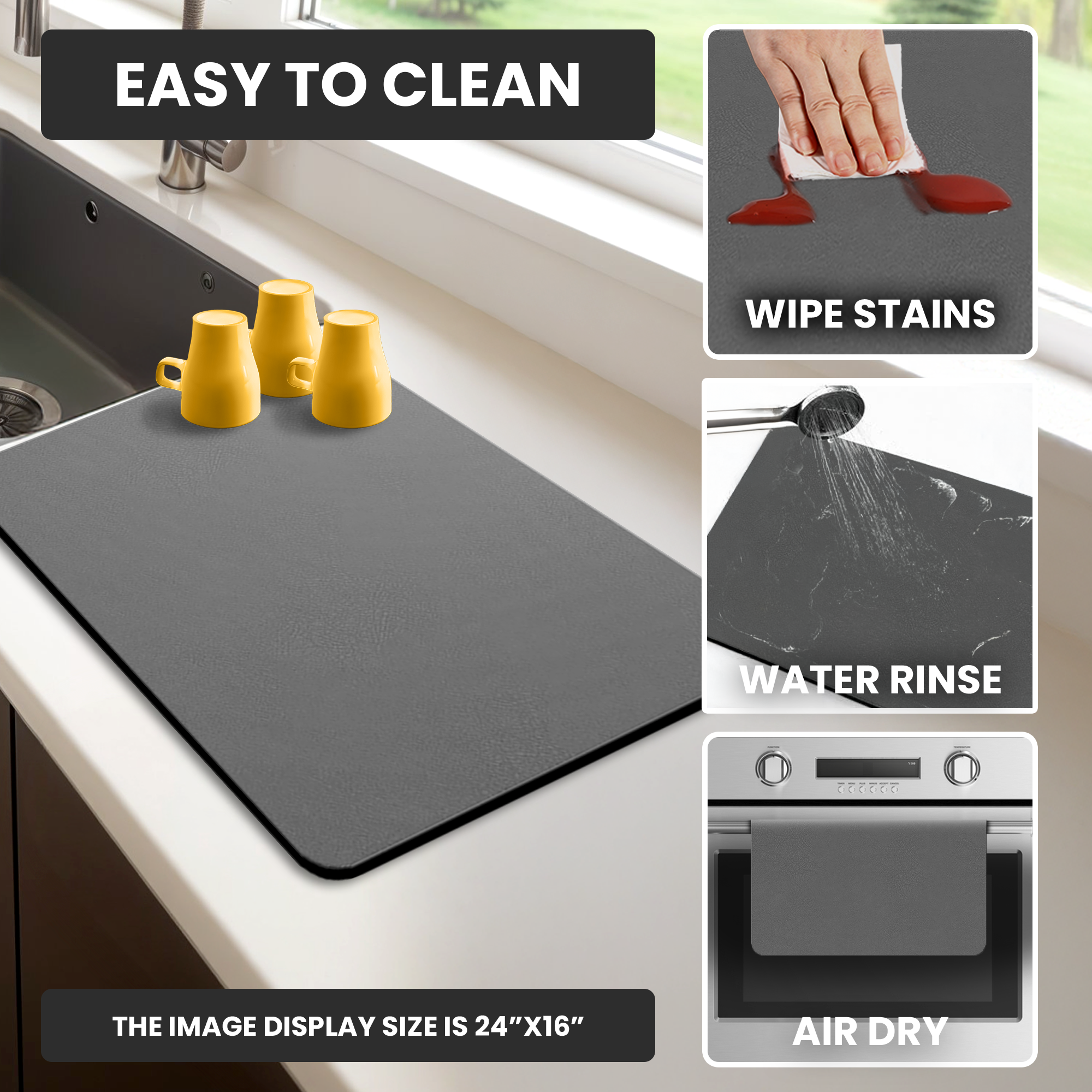 Dark Gray Dish Drying Mat – Absorbent Quick Dry Kitchen Counter Mat – Non-Slip & Easy to Clean | Strabella - Strabella-Home