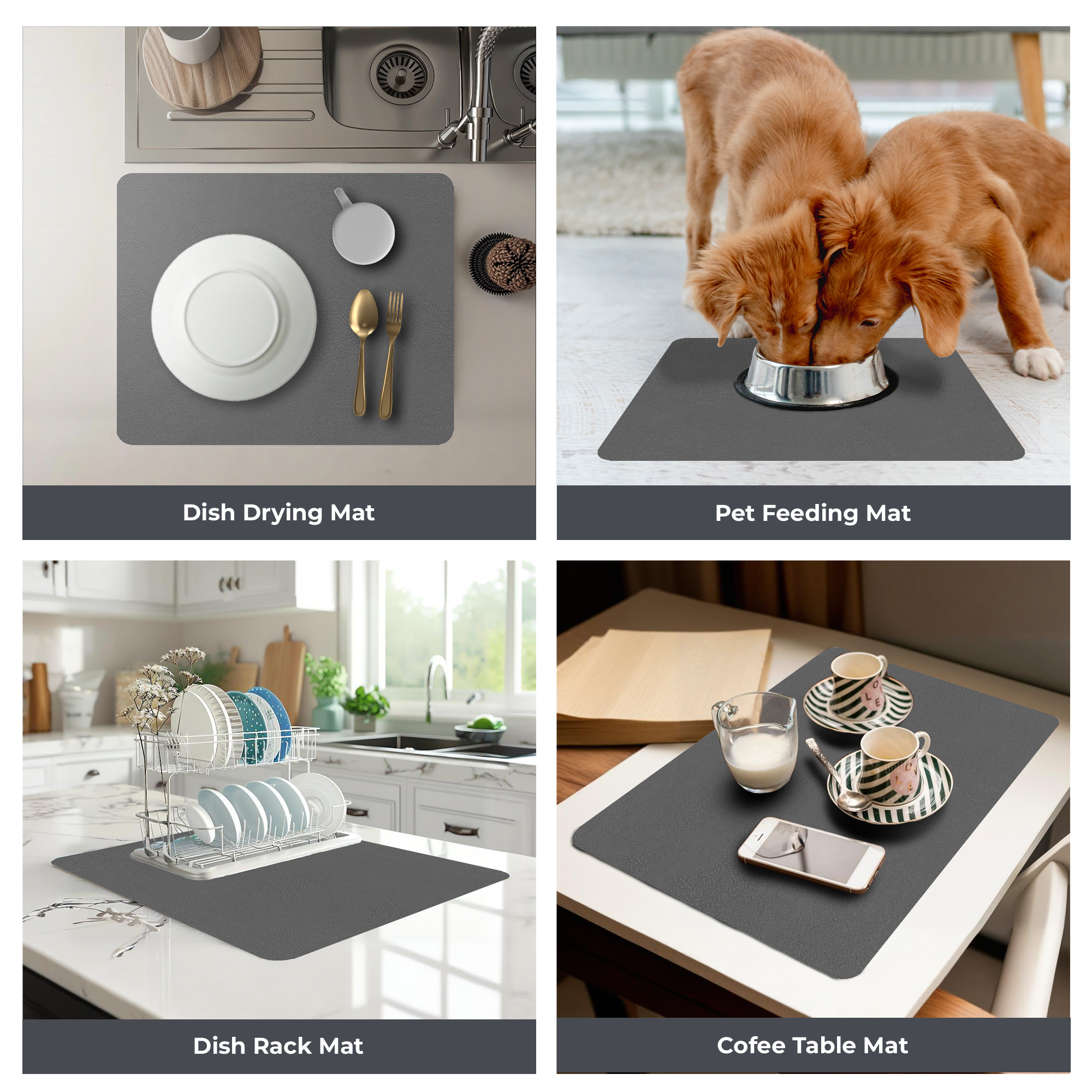 Dark Gray Dish Drying Mat – Absorbent Quick Dry Kitchen Counter Mat – Non-Slip & Easy to Clean | Strabella - Strabella-Home