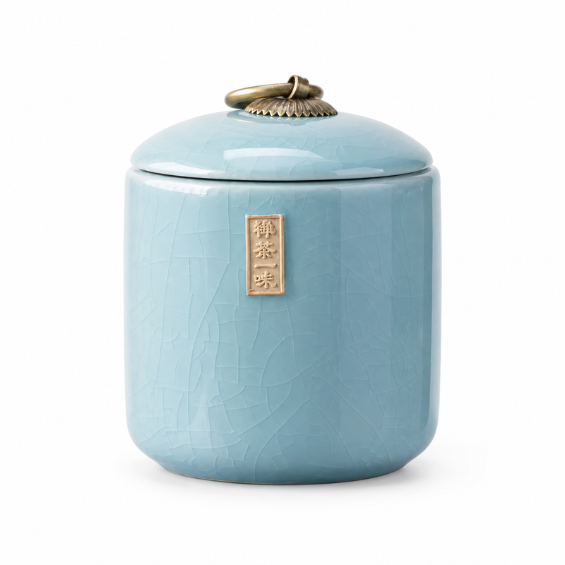 Ru Kiln Crackle Ceramic Tea Caddy — Fitted Lid, 200ml