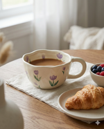 Strabella 8.5oz Milky Yellow Hand Pinched Irregular Mug - Unique Matcha Tea Cup, Tulip Ceramic Coffee and Oatmeal Cup, Perfect Gift for All Occasions - Strabella Home