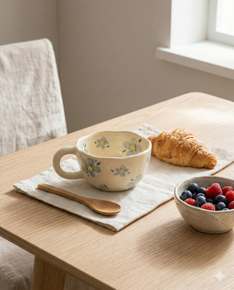 Strabella 8.5oz Milky Yellow Hand Pinched Irregular Mug - Unique Matcha Tea Cup, Tulip Ceramic Coffee and Oatmeal Cup, Perfect Gift for All Occasions - Strabella Home