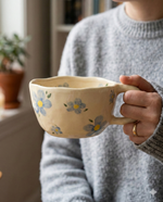 Strabella 8.5oz Milky Yellow Hand Pinched Irregular Mug - Unique Matcha Tea Cup, Tulip Ceramic Coffee and Oatmeal Cup, Perfect Gift for All Occasions - Strabella Home