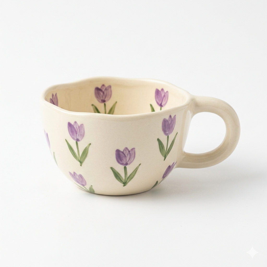 Strabella 8.5oz Milky Yellow Hand Pinched Irregular Mug - Unique Matcha Tea Cup, Tulip Ceramic Coffee and Oatmeal Cup, Perfect Gift for All Occasions - Strabella Home