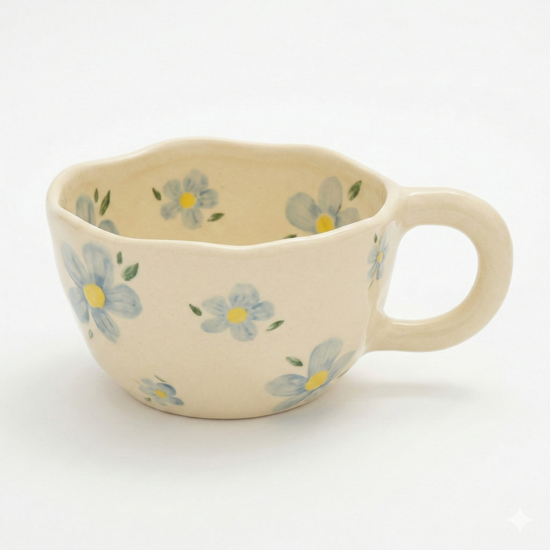 Strabella 8.5oz Milky Yellow Hand Pinched Irregular Mug - Unique Matcha Tea Cup, Tulip Ceramic Coffee and Oatmeal Cup, Perfect Gift for All Occasions - Strabella Home
