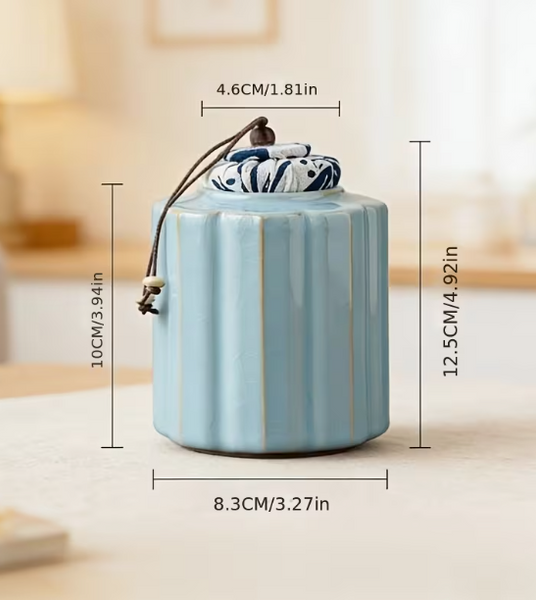 Strabella Multi-functional Ceramic Tea Caddy - Handcrafted Airtight Storage Canister with Under-Glaze Painting for Chinese Style Kitchen Decor - Strabella Home