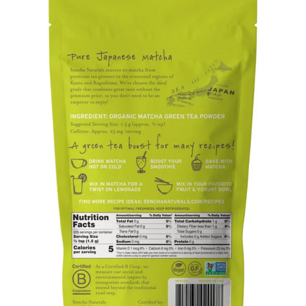 Sencha Naturals Everyday Matcha Green Tea Powder 12 oz (340gr)