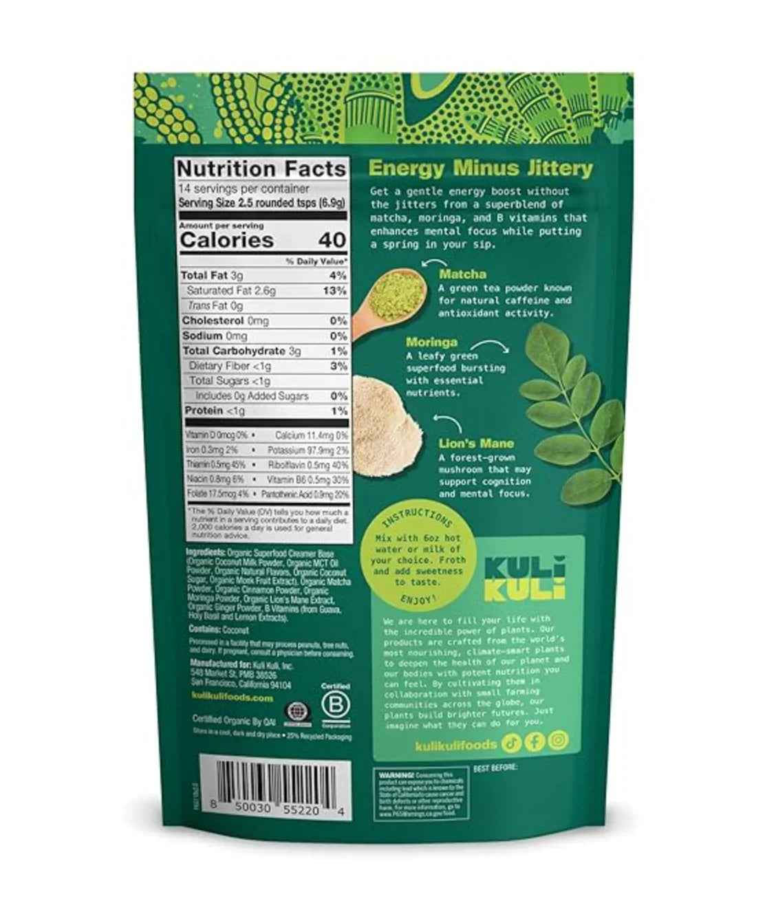 Kuli Kuli Matcha Moringa Superfood Latte - The Ultimate Matcha Latte Experience - Strabella Home