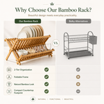 Bamboo dish rack styled on a kitchen counter