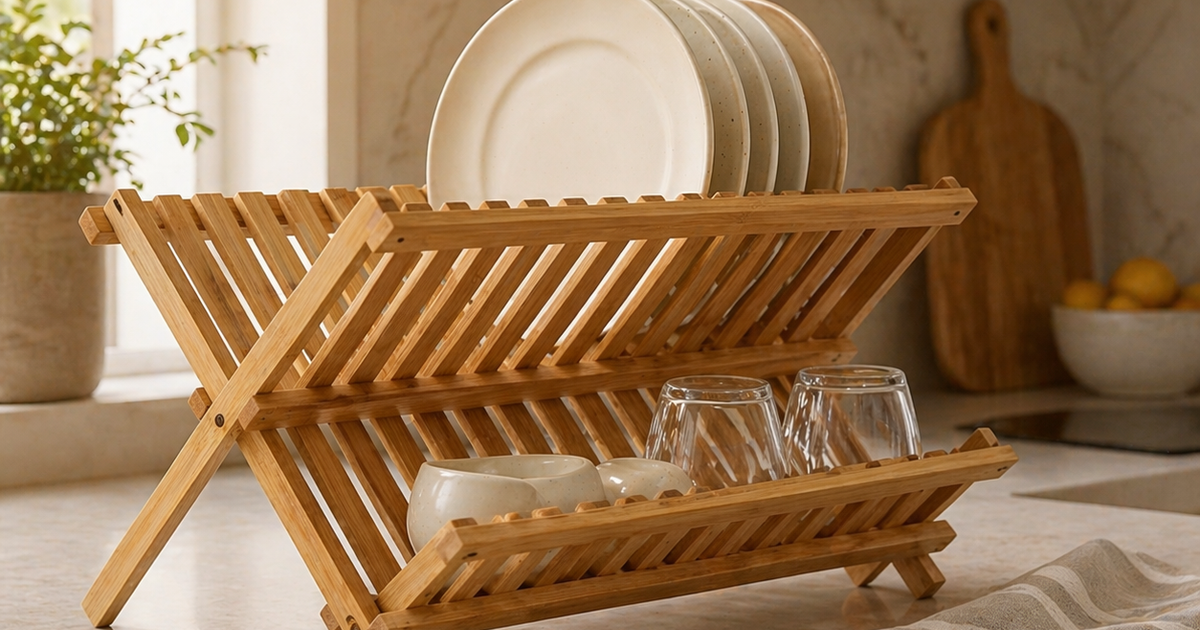 plant dish rack Bamboo Dish Drying Rack - 2-Tier Collapsible