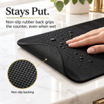 Close-up of the non-slip rubber backing on the black dish drying mat