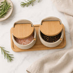 Salt cellar on counter by the stove — Strabella cottage kitchen