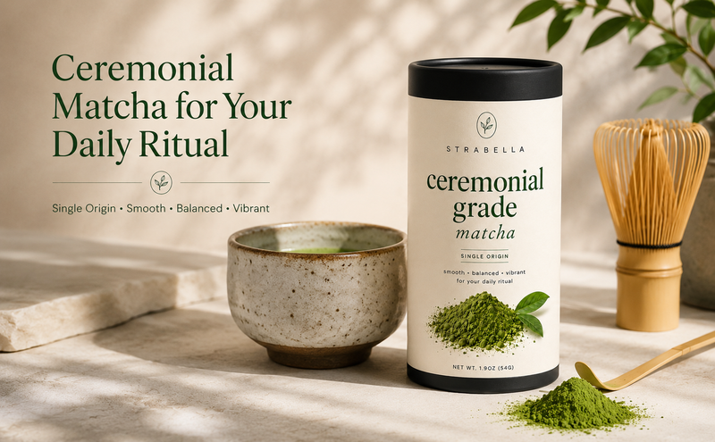 Strabella Ceremonial Matcha Powder for your daily ritual — single origin, smooth, balanced, vibrant