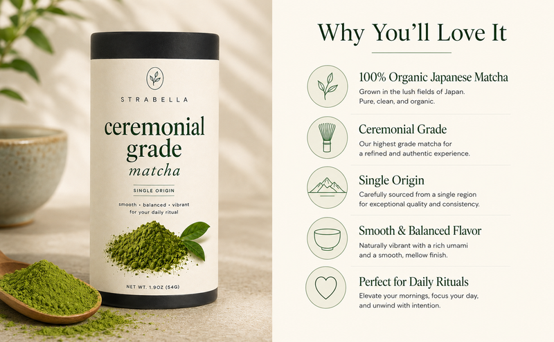 Why you'll love Strabella Ceremonial Matcha — organic Japanese, ceremonial grade, single origin