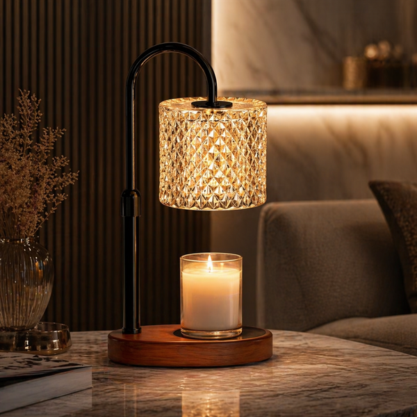 Strabella Home & Kitchen crystal-cut candle warmer lamp on marble table — warm evening glow, main product view