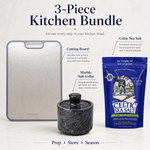 3-Piece Kitchen Bundle — cutting board for prep, marble salt cellar for store, Celtic Sea Salt for season