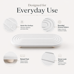 Designed for everyday use — quick-dry surface, rounded groove pattern, raised feet, stone-look texture