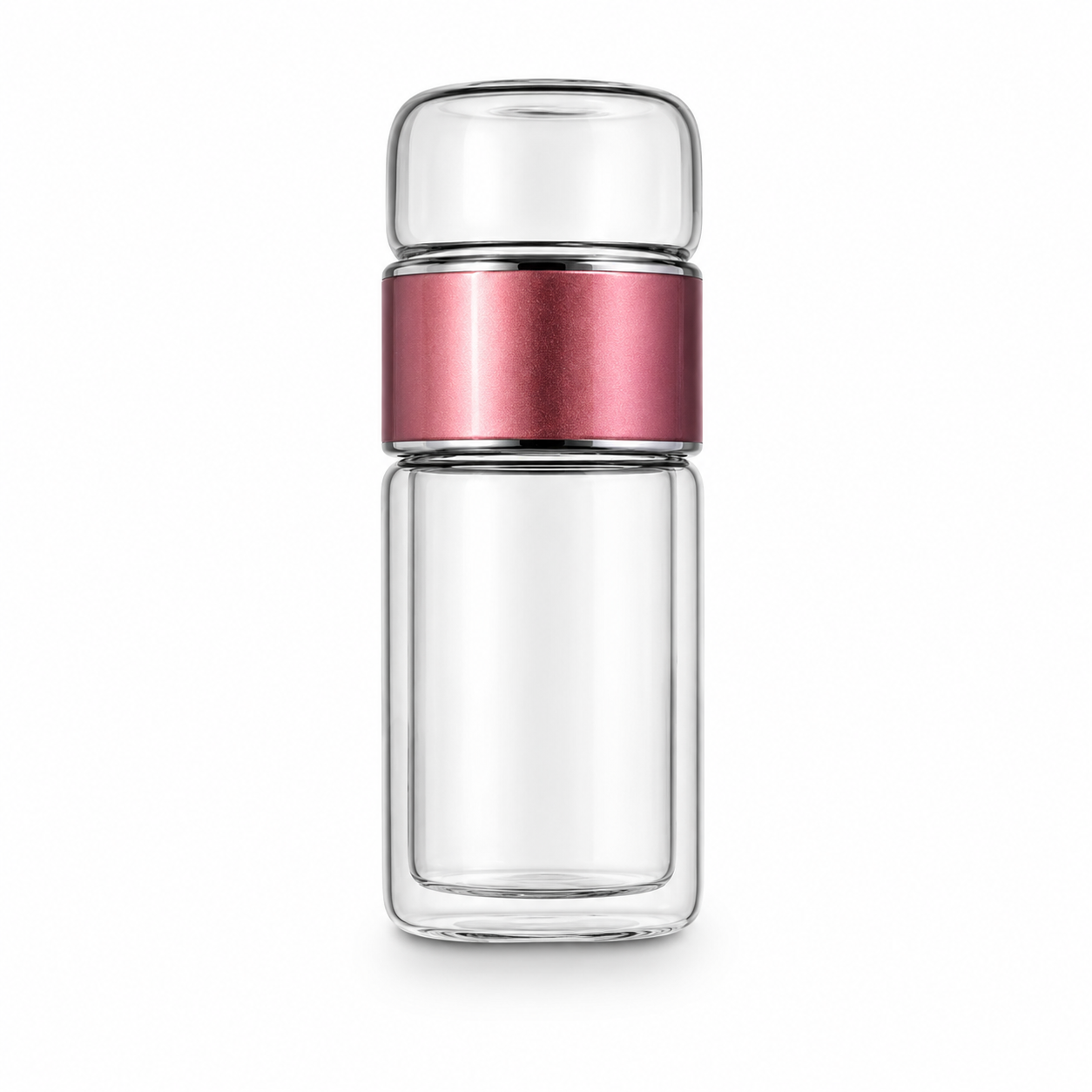 Strabella rose double-wall glass tea tumbler with infuser on white background