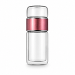 Strabella rose double-wall glass tea tumbler with infuser on white background