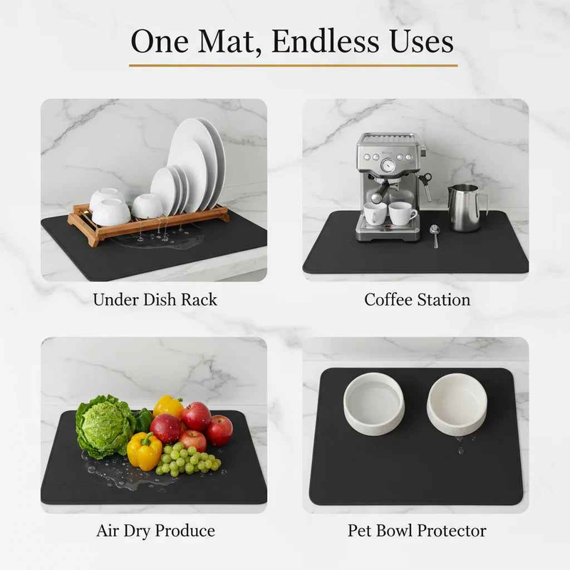 Strabella Dish Drying Mat - Super Absorbent, Quick Dry, Non-Slip in Black - Strabella Home