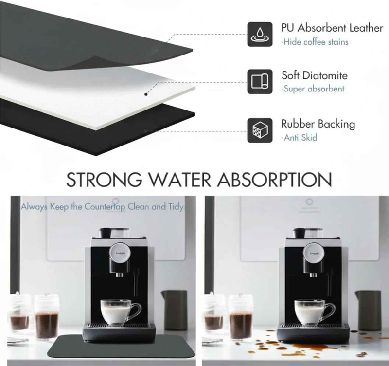 Strabella Coffee Bar Mat - Super Absorbent Coffee Mat, Quick Dry, Non-Slip in Dark Gray - Strabella Home