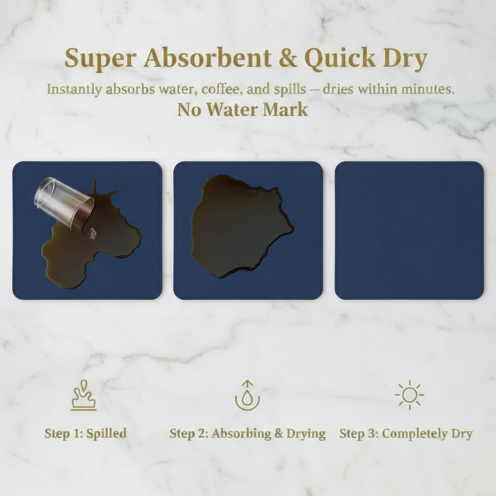 Strabella Dish Drying Mat: Super Absorbent, Quick Dry, Non-Slip (Navy Blue)