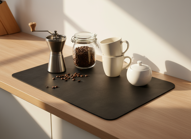 Strabella Coffee Bar Mat - Super Absorbent Coffee Mat, Quick Dry, Non-Slip in Dark Gray - Strabella Home