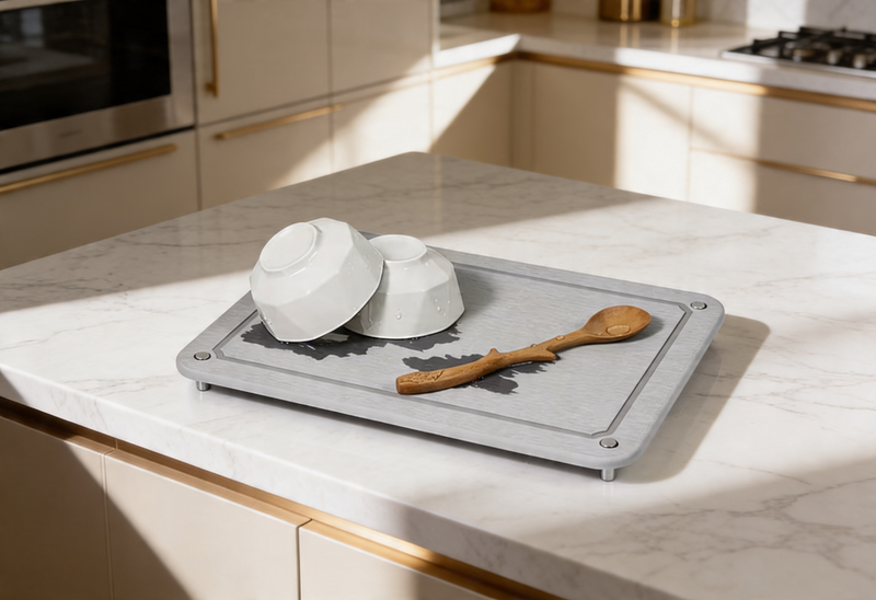Strabella Stone Drying Mat For Kitchen Counter, Diatomaceous Dish Drying Mats Superb Absorbent With Non-Slip Stainless Steel Feet For Dishes, Bottles And More, 15.7"(L)×11.8"(W), Light Grey Wave Dish Drying Mats