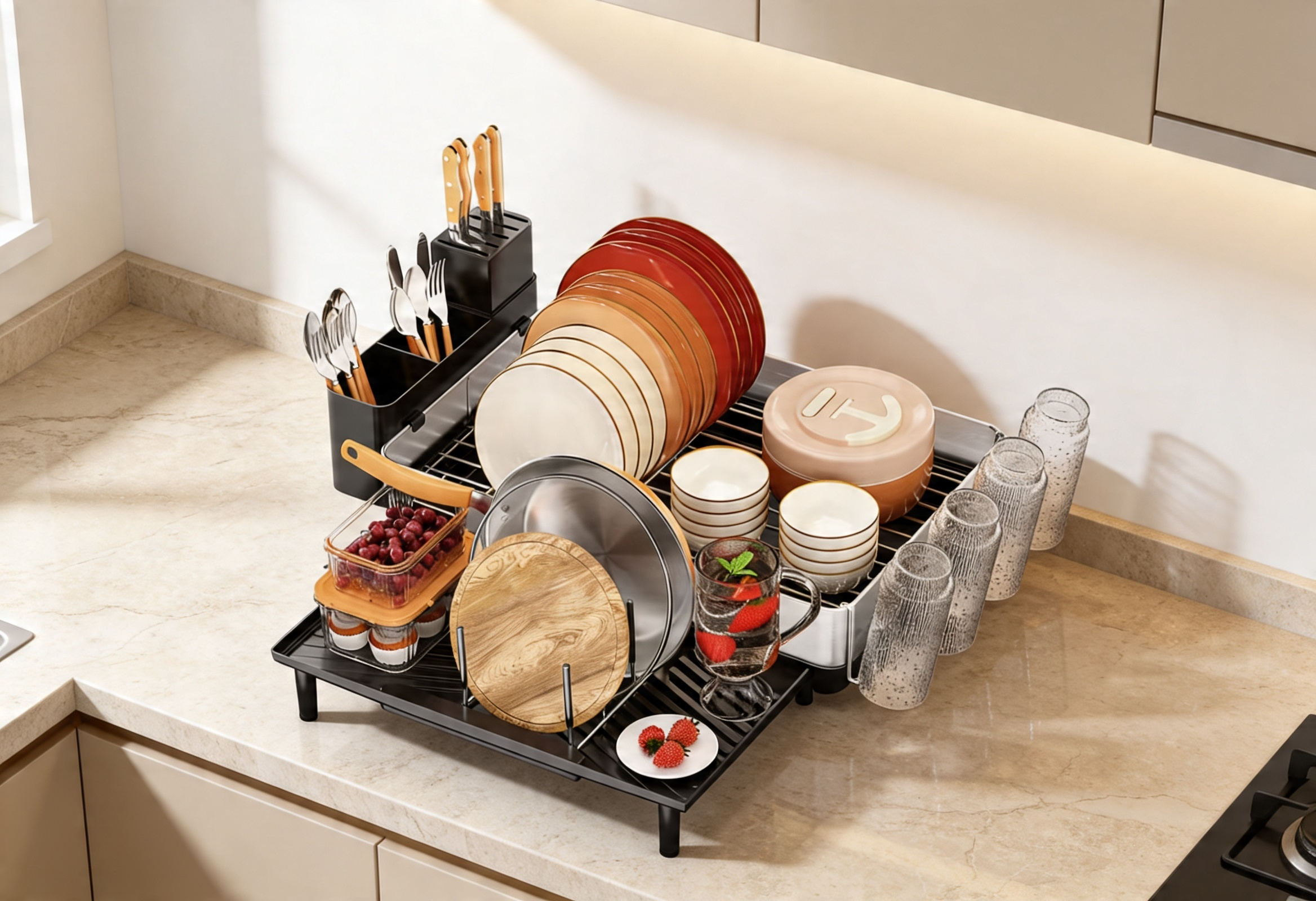 304 Stainless Steel Dish Rack — Expandable 2-Tier | Strabella