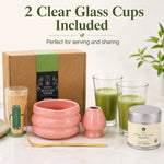 2 clear glass cups included — perfect for serving and sharing matcha