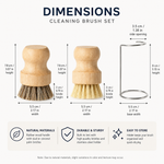 Kitchen Brush Set dimensions — brushes 7.8 x 5.5 cm, holder 8 x 5.5 cm with 3.5 cm side opening
