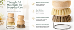Thoughtful materials for everyday use — rubber wood handle, sisal bristles, coconut palm bristles, stainless steel holder