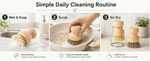 Simple daily cleaning routine — wet and soap, scrub, air-dry with the Strabella natural brush set