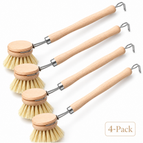 Kitchen Scrub Brush Set of 4 — Beechwood + Natural Bristles | Strabella