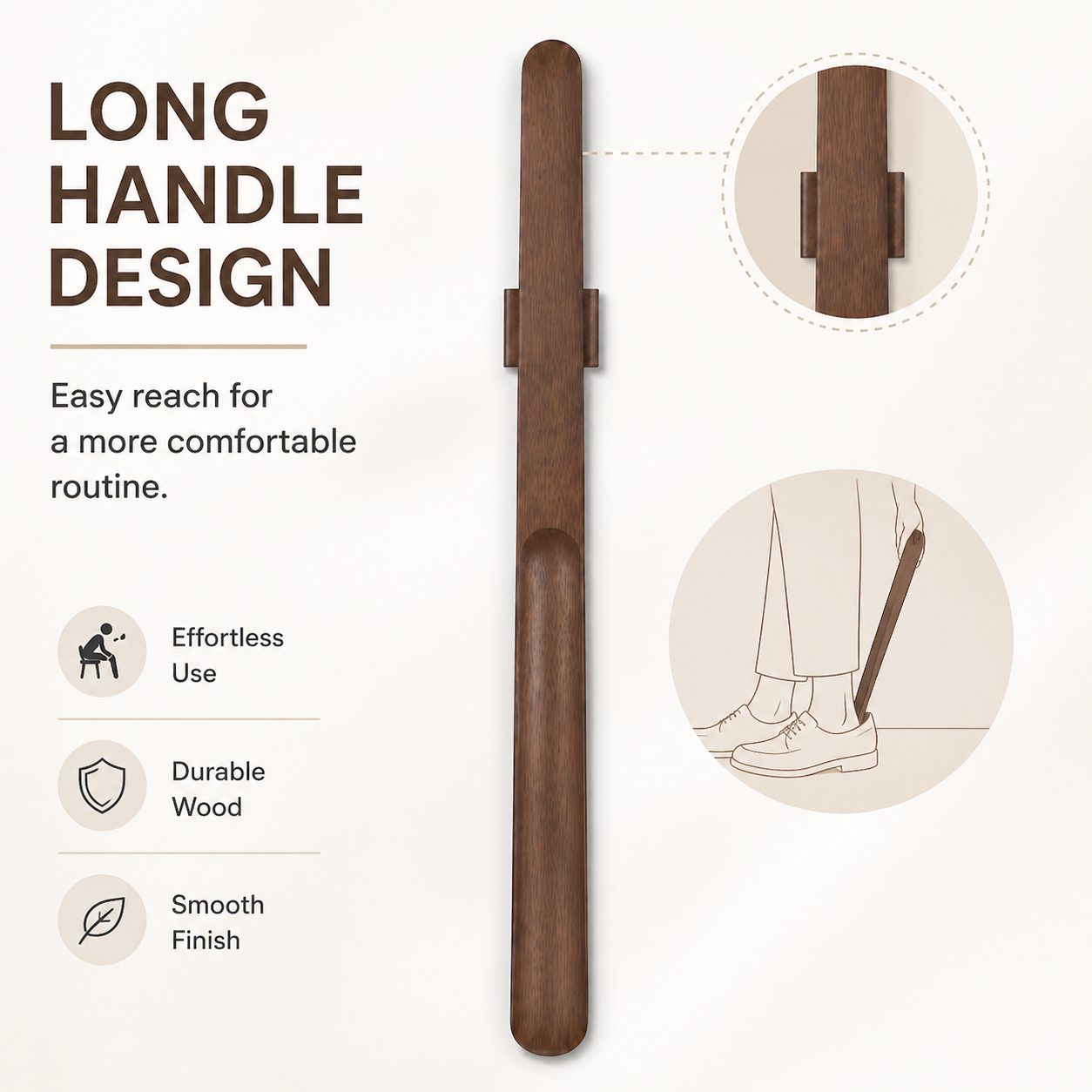 Solid beech wood grain close-up — wooden shoe horn natural finish
