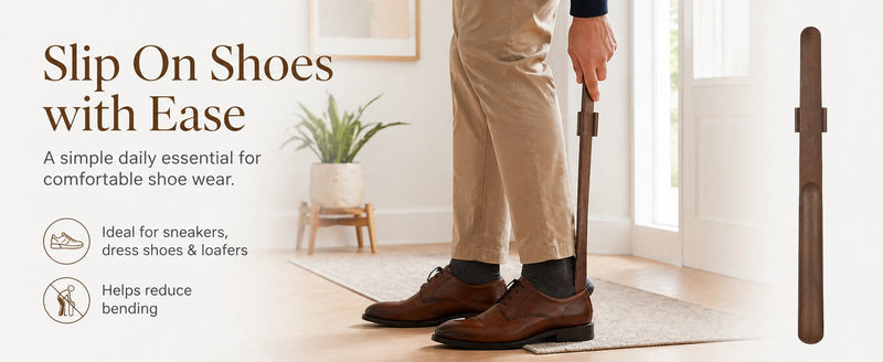 Ergonomic curve — long handle shoehorn shape detail for back pain and limited mobility