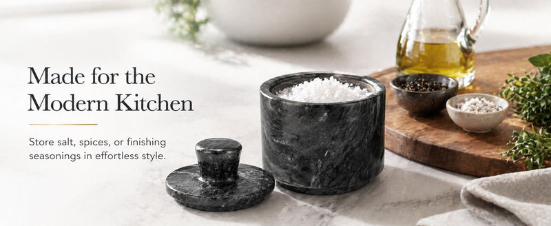 Strabella kitchen with marble salt cellar — Newport Beach