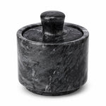 Wave Gray marble salt cellar with lid — hand-carved, hero shot