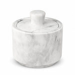Cloudy White marble salt cellar with lid — hand-carved, hero shot